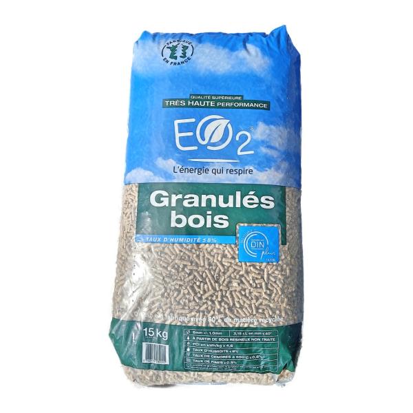 Sac de granulés de bois EO2 15 kg certifié DINplus