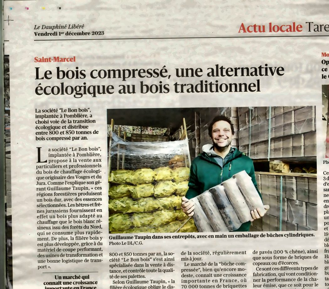 Article du Dauphiné Libéré : Le bois compressé, une alternative écologique - Le Bon Bois